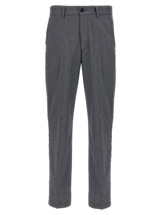 Casual Pants by Hugo Boss for men in stretch cotton blue & patterned presents a tailored silhouette, showcasing a tailored straight-leg and long cut with a refined for a truly tailored aesthetic.