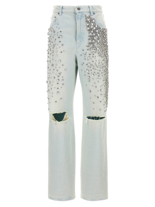 Jeans by Golden Goose for women in denim cotton & crystal light-blue features a polished silhouette with a polished , reaching a polished long and finished with a polished .