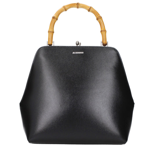 Handbag by Jil Sander for women in leather black features a ornamental silhouette, showcasing a secure , ample , and ornamental for a sophisticated look.