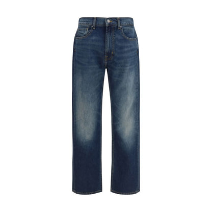 Jeans by 7FOR for men in stretch denim cotton blue features a refined silhouette with a refined straight-leg & regular-fit, defined by a and a refined long for a refined finish.