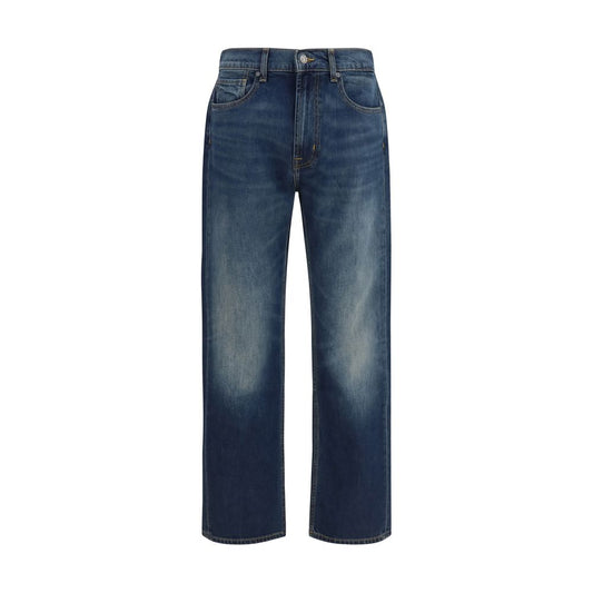 Jeans by 7FOR for men in stretch denim cotton blue features a refined silhouette with a refined straight-leg & regular-fit, defined by a and a refined long for a refined finish.