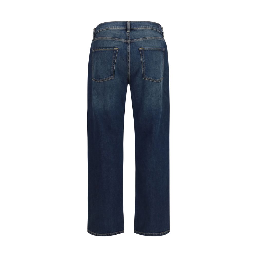 Jeans by 7FOR for men in stretch denim cotton blue presents a tailored silhouette, showcasing a tailored straight-leg & regular-fit and long cut with a refined for a truly tailored aesthetic.