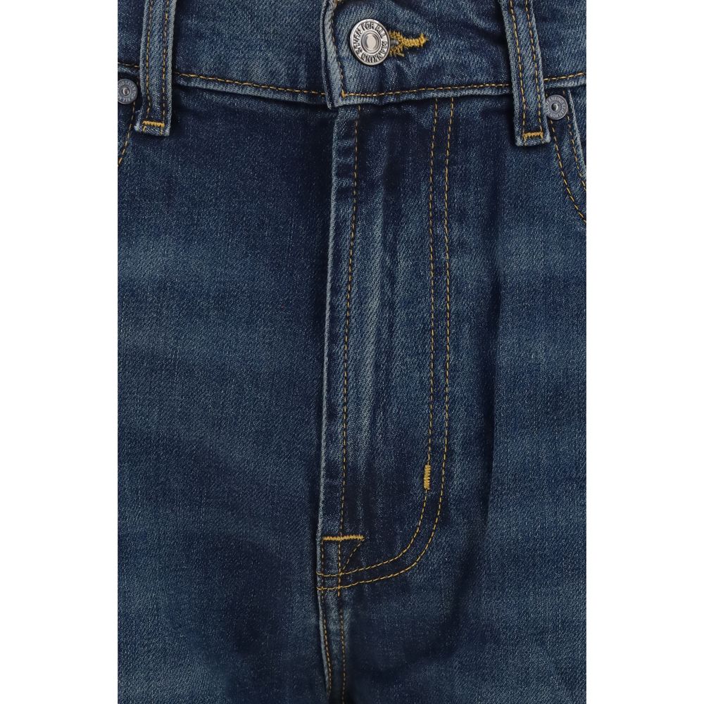 Jeans by 7FOR for men in stretch denim cotton blue features an sartorial straight-leg & regular-fit and long with a cut for a sartorial finish.