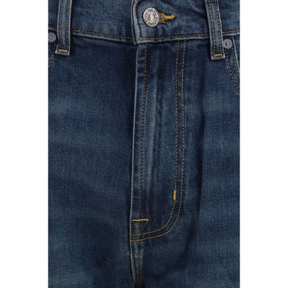 Jeans by 7FOR for men in stretch denim cotton blue features an sartorial straight-leg & regular-fit and long with a cut for a sartorial finish.