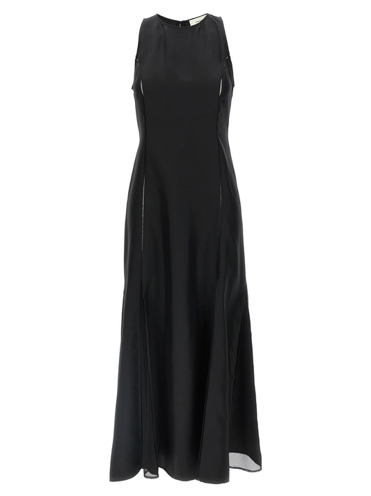 Dress by Loulou De Saison for women in silk black features an eye catching silhouette with a sophisticated round neckline, elegant sleeveless, and a refined midi for a eye catching aesthetic.