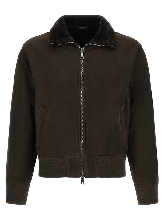 Bomber Jacket by GIORGIO BRATO for men in suede lambskin leather brown presents a effortlessly chic silhouette, showcasing a sophisticated and premium for a truly effortlessly chic finish.