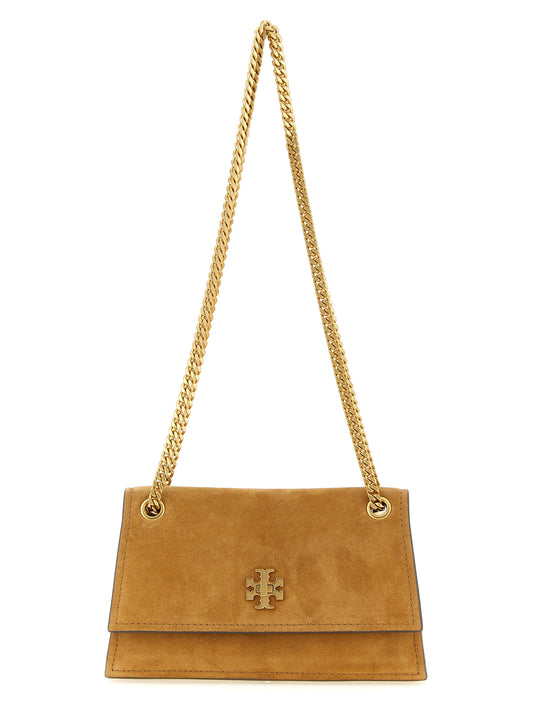 Mini Shoulder Bag by Tory Burch for women in suede calfskin leather brown & gold showcases a enviable silhouette, artfully detailed with a secure , organized , and versatile shoulder-strap for a enviable look.