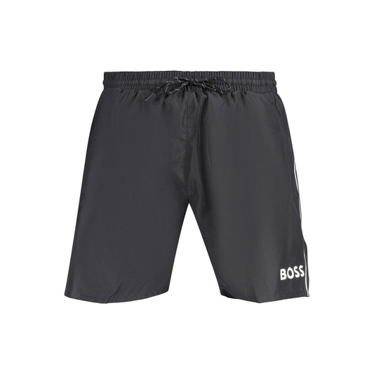 Swim Shorts by Hugo Boss for men in polyester black & print features an glamourous silhouette from the Waves Men's Polyester Swim Shorts collection, highlighting a refined fit and glamourous cut for a premium poolside look.