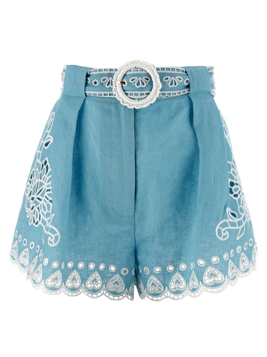 Bermuda Shorts by FARM RIO for women in linen twill light-blue & pearl features an nuanced silhouette, showcasing a nuanced with a short cut and for a sophisticated, premium finish.