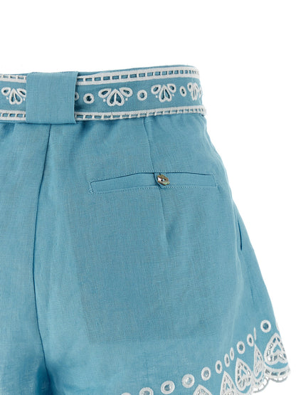 FARM RIO Blue Linen Bermuda Shorts