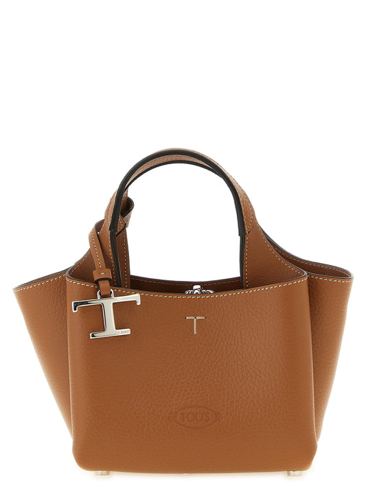 Micro Handbag by Tod's for women in calfskin leather brown, silver & signature presents a ornamental silhouette, showcasing a secure , ample built-in-compartments, and versatile shoulder-strap, handle & detachable-strap for a ornamental finish.
