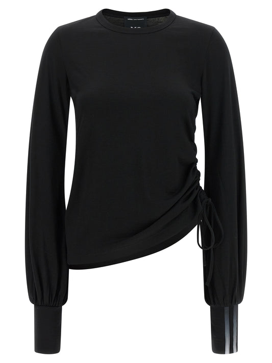 Activewear T-Shirt by Y-3 for women in merino wool gradient, black & striped features an contemporary design with , a long-sleeve length, and a contemporary .