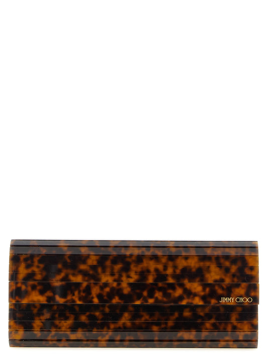 Shoulder Evening Flap Clutch Handbag by Jimmy Choo for women in polyester leather amber, beige, brown & gold features a architectural silhouette, showcasing a secure flap & magnetic, ample , and versatile shoulder-strap for a architectural finish.