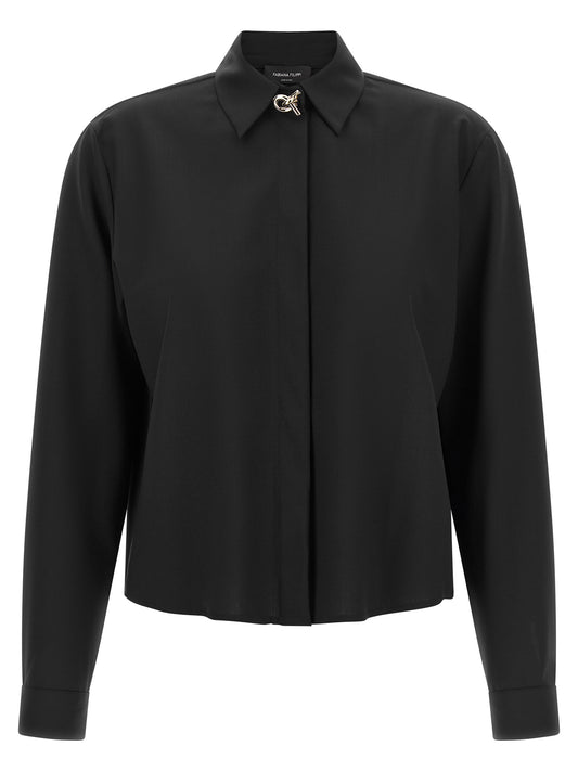 Blouse by Fabiana Filippi for women in polyamide & virgin wool black & gold features an polished silhouette, showcasing a sophisticated square neckline and detail for a truly polished finish.