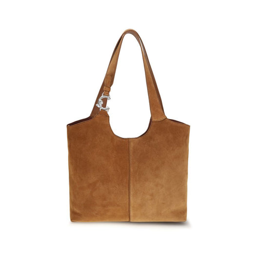 Large Shoulder Pouch Bag by Coccinelle for women in bos taurus calf leather brown & gold features a stately silhouette, showcasing a secure zipper, magnetic, clasp & button, ample , and stately shoulder-strap & handle for a stately finish.