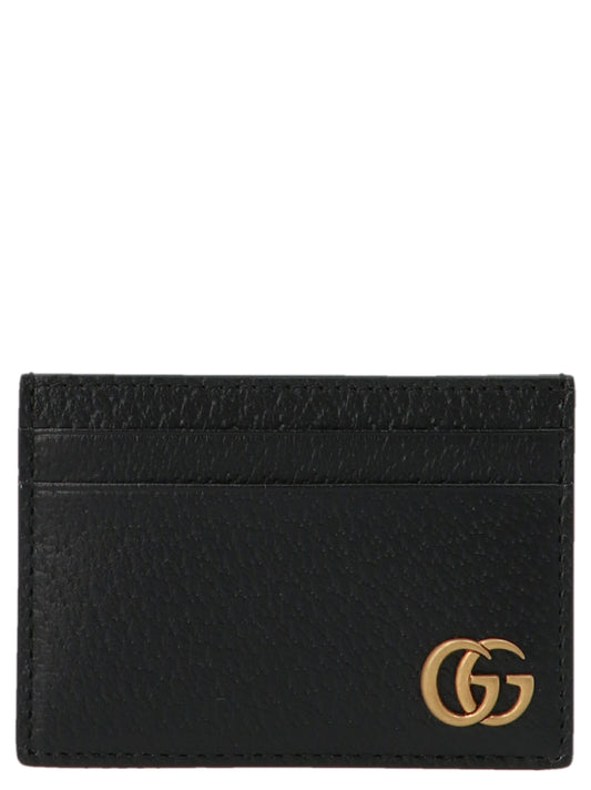 Cardholder Card Case by Gucci for men in calfskin leather black features a sleek silhouette, showcasing the sleek design of the Gg Marmont Calfskin Leather Cardholder Card Case with functional card-organization for a premium look.