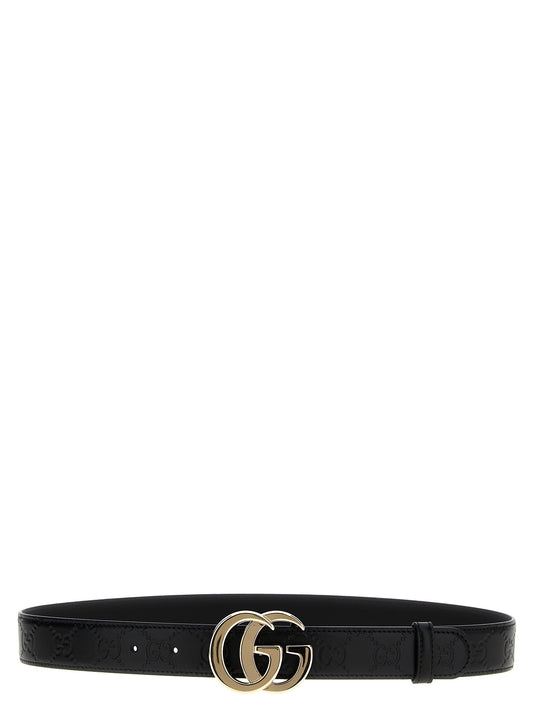 Belt by Gucci for women in bos taurus calfskin leather black features an artisanal finish, elegantly showcasing the signature style and artisanal craftsmanship of the Gg Bos Taurus Calfskin Leather Belt design.
