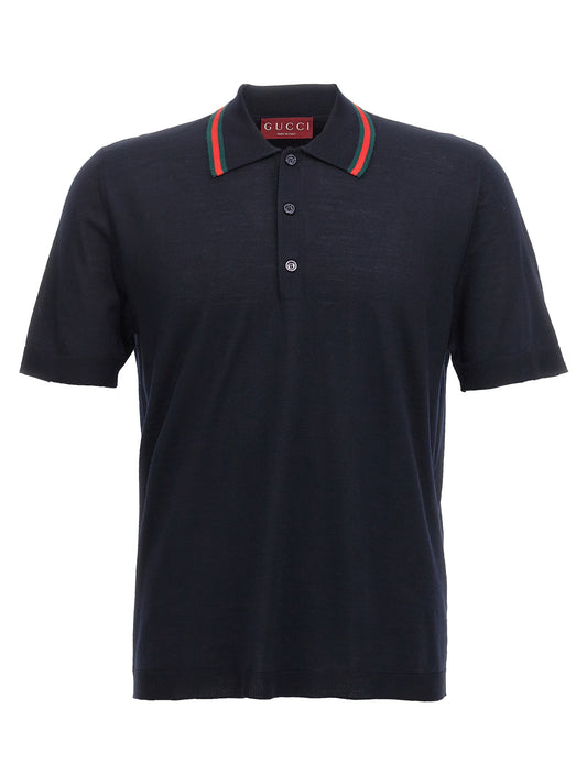 Polo Shirt by Gucci for men in wool blue showcases a enviable silhouette, featuring a refined and short-sleeve for a enviable finish.
