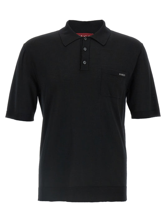 Polo Shirt by Gucci for men in wool black showcases a sharp silhouette, detailed with a refined and sharp for a sophisticated finish.