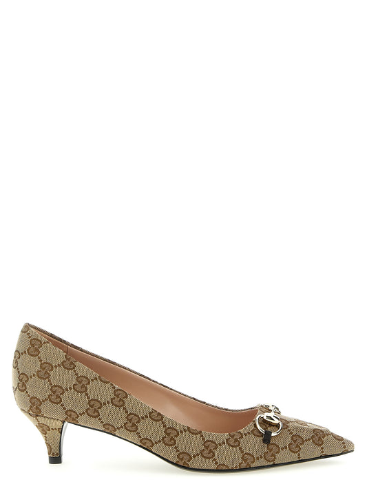 Mid-Heel Pumps Heels by Gucci for women in poly cotton & leather beige showcases a exquisite silhouette, perfectly accentuating Gg Women's Poly Cotton & Leather Mid-Heel Pumps Heels with a exquisite mid-heel cone-heel and exquisite pointed toe style.