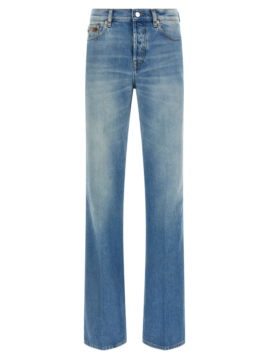 Jeans by Gucci for women in denim cotton light-blue features a refined silhouette with a refined flared, defined by a and a refined long for a refined finish.