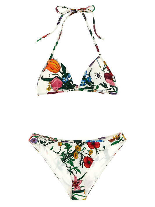 Bikini by Gucci for women in polyamide white & print presents a sun-drenched silhouette, showcasing the sun-drenched Gg Women's Polyamide Bikini design with a sun-drenched cut for a premium finish.