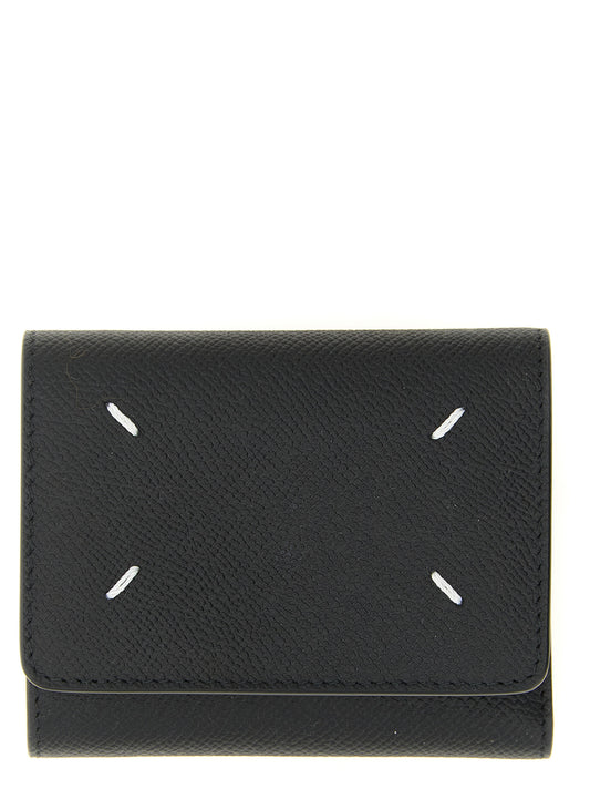 Cardholder Card Case by Maison Margiela for women in bos taurus calf suede leather black, silver & signature features a sleek silhouette, showcasing the sleek design of the Four Stitches Bos Taurus Calf Suede Leather Cardholder Card Case with functional card-organization compact-design coin-purse for a premium look.