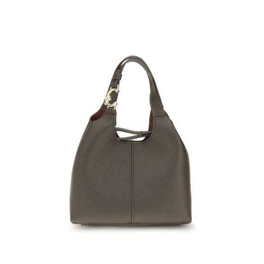 Small Crossbody Pouch Handbag by Coccinelle for women in bos taurus calf grained leather brown & gold features a signature silhouette, showcasing a secure zipper & button and signature with versatile crossbody-strap, handle, adjustable-strap & detachable-strap for a sophisticated look.