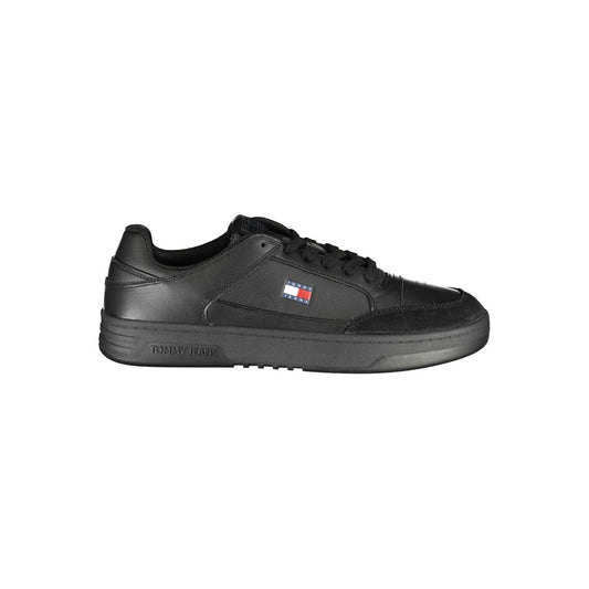 Athletic Sneakers by Tommy Hilfiger for men in polyester polyurethane leather black, signature & print features an stately silhouette, showcasing the signature athletic style of the Men's Athletic Polyester Polyurethane Leather Sneakers collection with a truly stately finish.