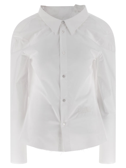 Blouse by MM6 Maison Margiela for women in cotton white & signature presents a discerning silhouette, showcasing a sophisticated and for a truly discerning finish.