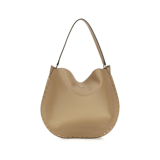 Shoulder Pouch Hobo Bag by Isabel Marant for women in bos taurus calfskin leather beige & gold features a stately silhouette, showcasing a secure zipper & magnetic, ample , and stately shoulder-strap & handle for a stately finish.