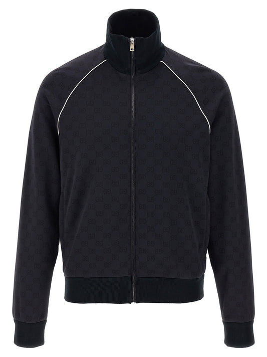 Sweatshirt by Gucci for men in polyamide cotton blue & jacquard features a unrivaled silhouette with a refined high-neck neckline and unrivaled detailing for a sophisticated look.