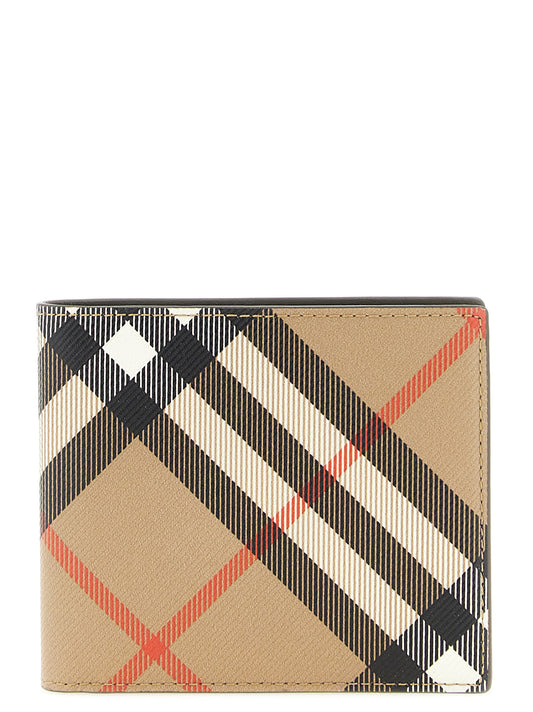 Cardholder Wallet by Burberry for men in cotton coated canvas & poly leather beige, green, olive & patterned presents a streamlined silhouette, showcasing the sophisticated design of the Cotton Coated Canvas & Poly Leather Cardholder Wallet collection with functional card-organization bifold.