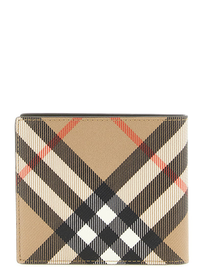 Cardholder Wallet by Burberry for men in cotton coated canvas & poly leather beige, green, olive & patterned presents a architectural silhouette from the Cotton Coated Canvas & Poly Leather Cardholder Wallet collection, showcasing architectural card-organization bifold for a architectural finish.