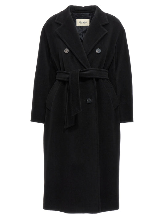 Overcoat by Max Mara for women in virgin cashmere wool black & horn features an satoral silhouette, showcasing a sophisticated and satoral pockets for a premium, timeless look.