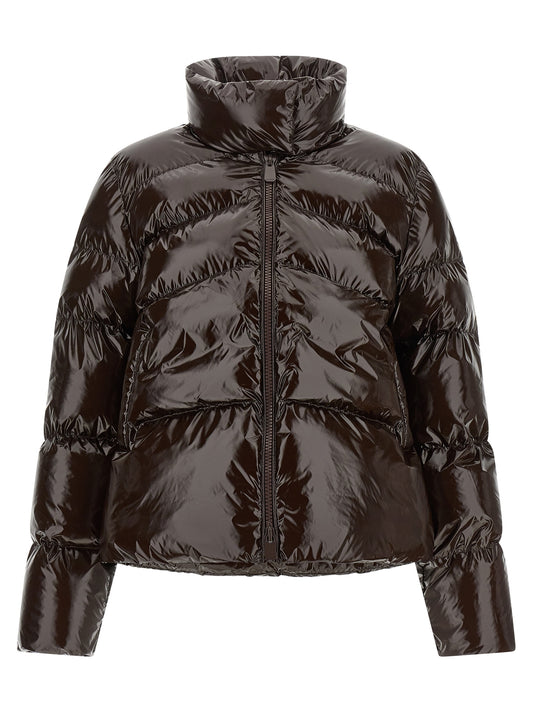 This Puffer Jacket by PINKO for women in polyamide brown exhibits a edgy silhouette, meticulously detailed with functional insulated and a edgy high-neck neckline for a edgy finish.