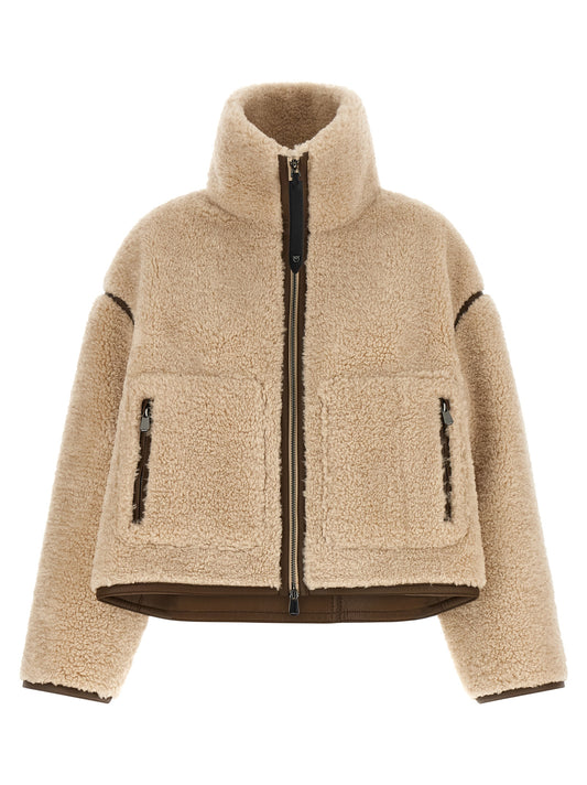 Overcoat by PINKO for women in polyester beige showcases a architectural silhouette, artfully detailed with a distinctive high-neck neckline and functional for a architectural finish.
