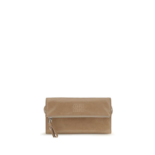 Small Evening Pouch Clutch Handbag by Miu Miu for women in bos taurus calf leather beige features an sculptural silhouette, showcasing a secure zipper and sculptural with versatile for a sophisticated look.