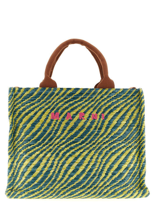 This Handbag by Marni for women in raffia polyacrylic polyamide leather and multicolor presents a sculptural silhouette featuring a secure hook, ample , and versatile shoulder-strap & handle for a sculptural finish.
