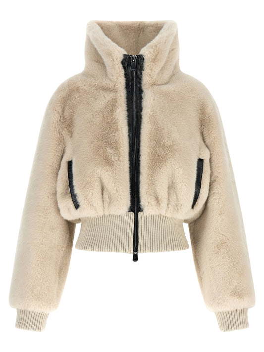 Overcoat by PINKO for women in polyester crocodile skin leather & fur beige features an voluminous silhouette, showcasing distinct pockets and a voluminous high-neck neckline for a truly voluminous aesthetic.