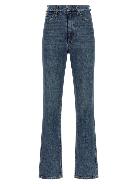 Jeans by CO for women in cotton denim copper & metal copper, dark-blue & signature presents a tailored silhouette, showcasing a tailored flared and long cut with a refined high rise for a truly tailored aesthetic.