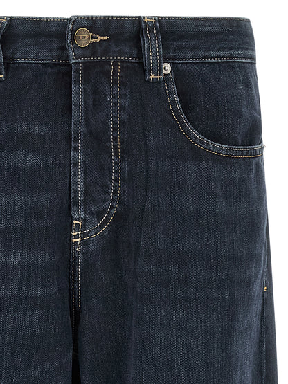 Jeans by Diesel for men in denim cotton dark-blue & signature features an refined tailoring silhouette, showcasing a premium straight-leg, relaxed-fit & wide with a and long cut for a refined tailoring look.