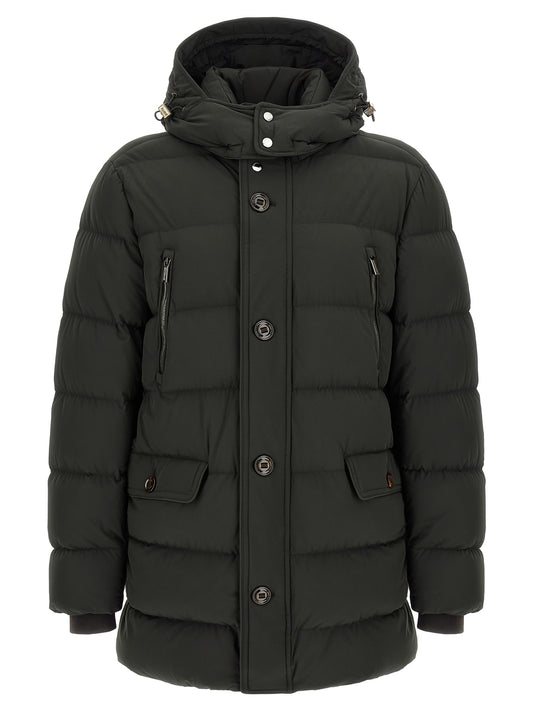 Hooded Puffer Jacket by MooRER for men in cashmere bicolour & green presents a effortlessly chic silhouette, showcasing a sophisticated hooded high-neck neckline and premium pockets, hooded & insulated for a truly effortlessly chic finish.