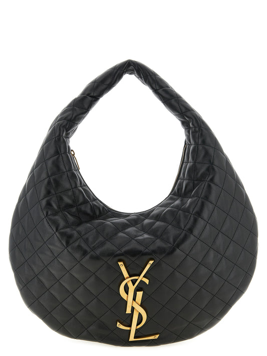 Large Evening Hobo Shoulder Bag by Saint Laurent for women in lamb leather black presents a versatile silhouette, showcasing a secure zipper and versatile with versatile shoulder-strap & handle for a sophisticated look.