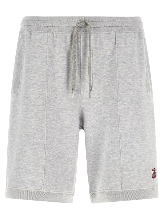 Bermuda Shorts by Brunello Cucinelli for men in cotton & silk gray features an tailored silhouette, showcasing a tailored regular-fit with a short and for a sophisticated look.