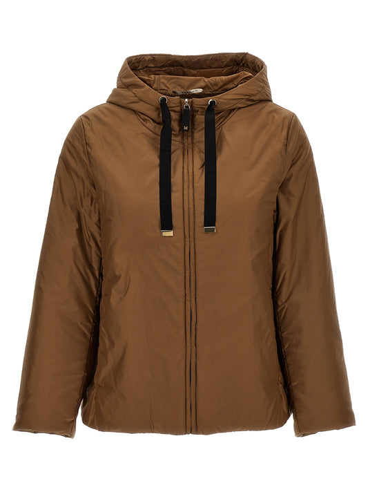 Hooded Windbreaker Jacket by Max Mara for women in polyester brown & gold showcases a urban chic silhouette, detailed with a urban chic hooded neckline and functional water-resistant, hooded & windproof for a polished finish.