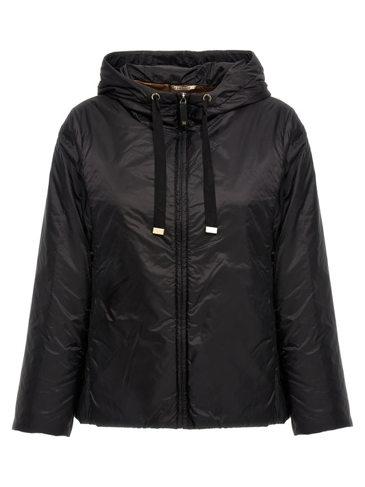 Hooded Windbreaker Jacket by Max Mara for women in polyester black, gold & signature features an enduring silhouette, showcasing technical water-resistant, hooded & windproof and a sophisticated hooded neckline for a truly enduring aesthetic.