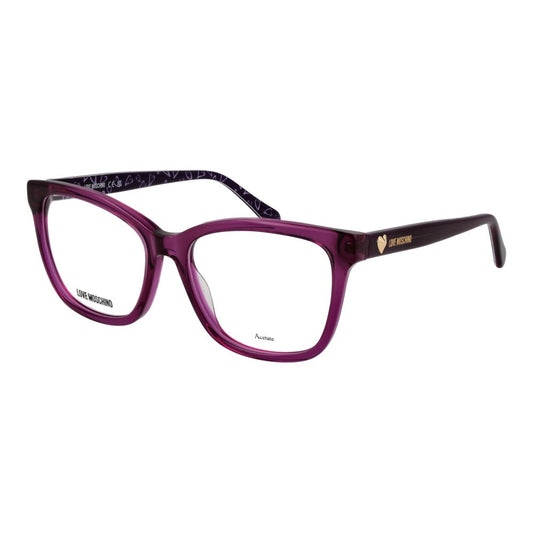 Eyeglasses Frames by Love Moschino for women in acetate purple showcases a reflective silhouette, artfully incorporating a sophisticated purple coloured frame with a distinct full-frame frame design.
