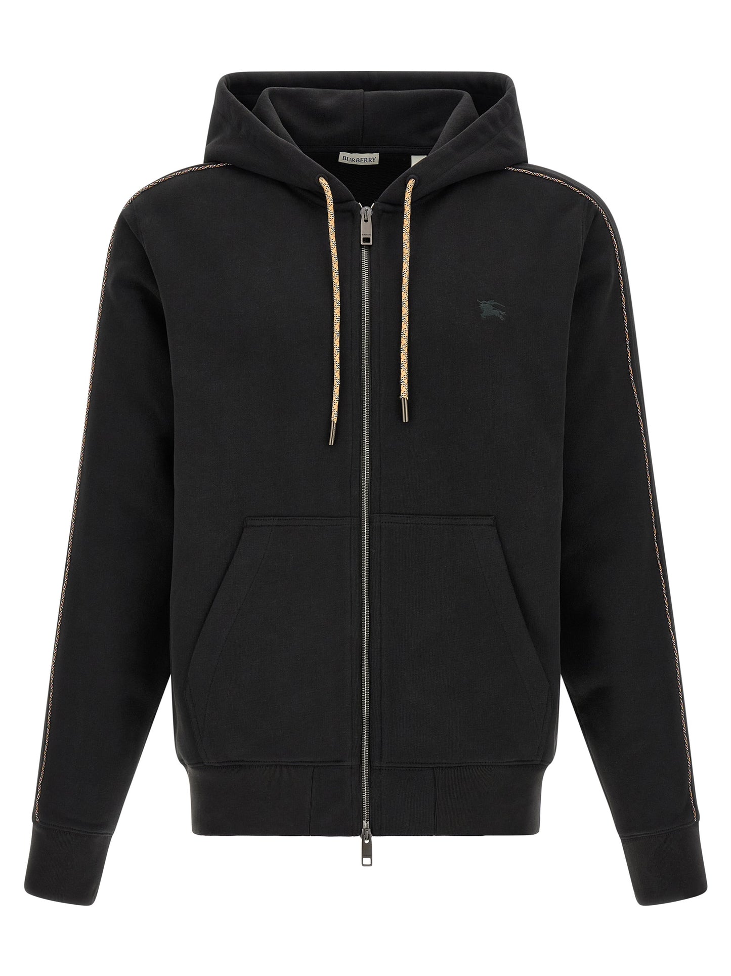 Sweatshirt Hoodie by Burberry for men in cotton black & patterned features an dramatic silhouette, showcasing a sophisticated hooded neckline and dramatic for a refined, modern aesthetic.