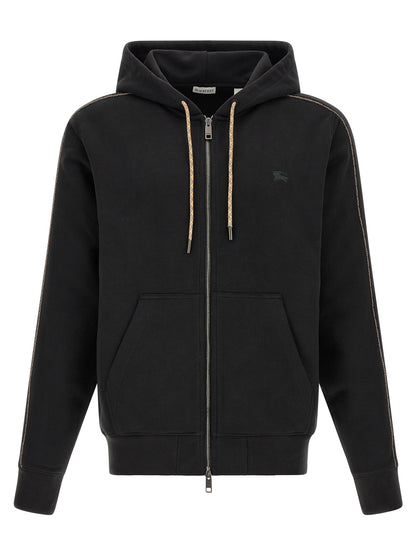 Sweatshirt Hoodie by Burberry for men in cotton black & patterned features an dramatic silhouette, showcasing a sophisticated hooded neckline and dramatic for a refined, modern aesthetic.